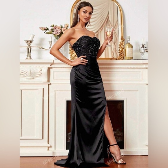 🖤🖤Missord Contrast Sequin Split Thigh Side Draped Formal/Evening Dress🖤SZ L - Picture 6 of 17